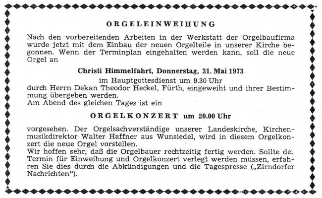 Orgeleinweihung 1973